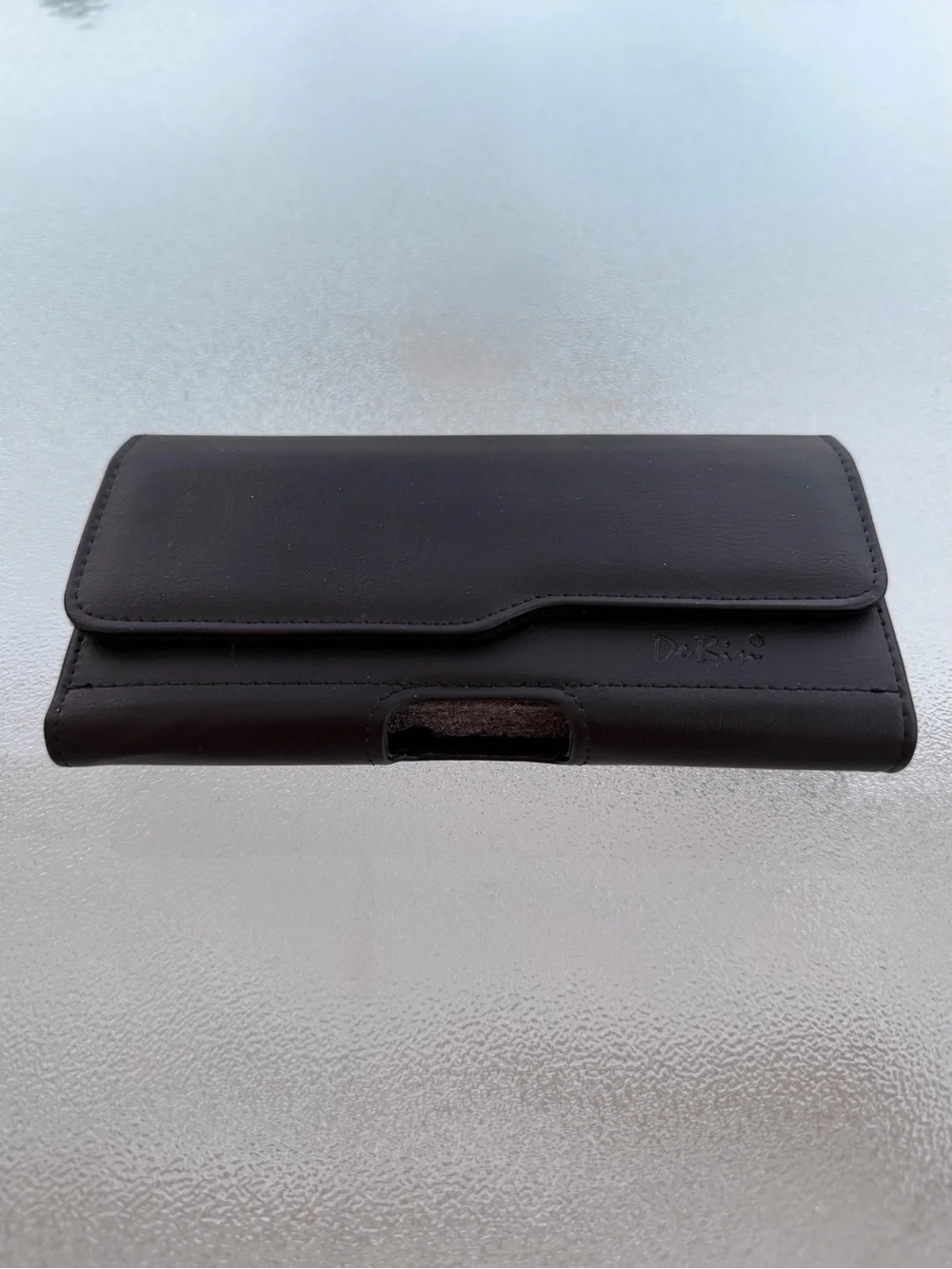 DeBin Black Leather Horizontal Belt Cell Phone Holster Case